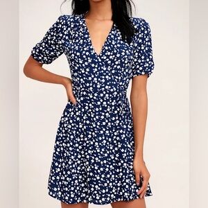MINKPINK Navy Floral Wrap Dress XS